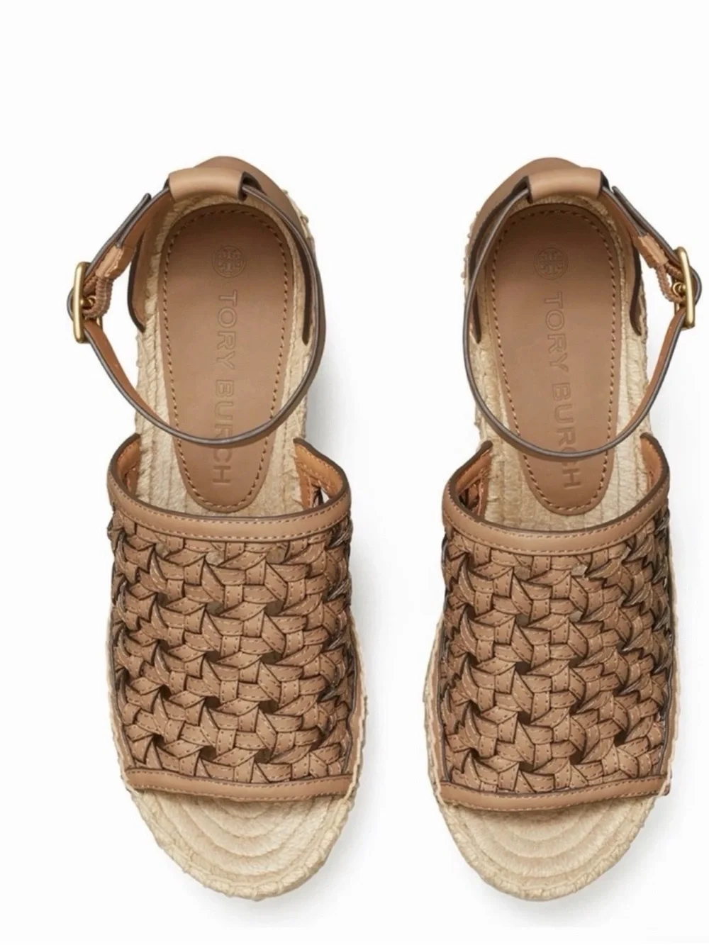 Tory Burch Espadrilles Basketweave Wedges Brown Tan s 8.5